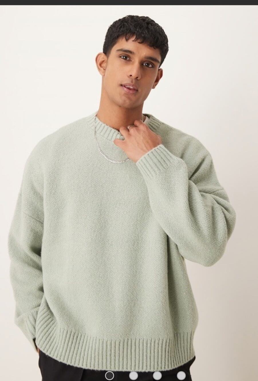 ASOS Sweater Mens Size S Oversized Boxy Knit Crewneck Green Sage Oversized